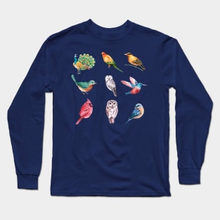 hand drawn watercolor birds collection Long Sleeve T-Shirt